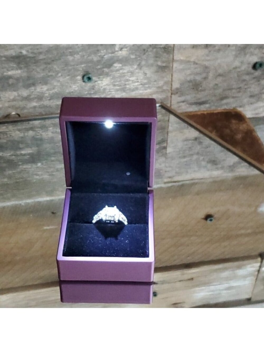 LED Lighted Engagement Ring Box - Plum Purple